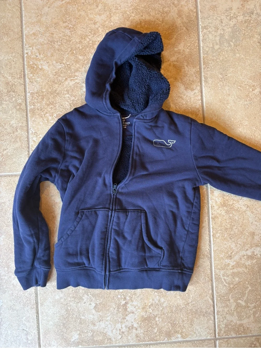 Kids Navy Zip-Up Hooded Jacket Vineyard Vines Boys Sherpa soft Medium 12 14